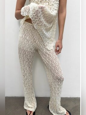 NWT Zara Cream Sheer Lace Pants
